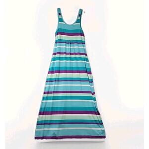 Columbia PFG Omni Wick Blue Striped Maxi Tank Dress Women's Large Stretch